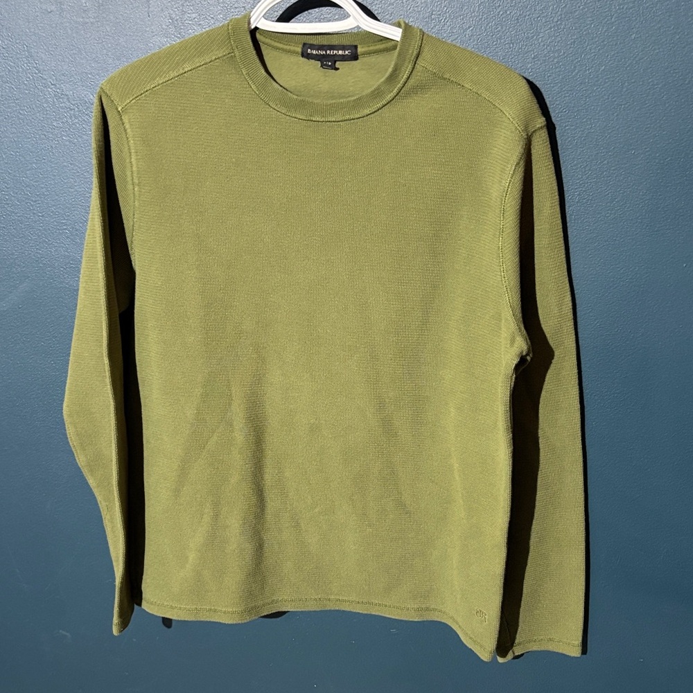 Banana Republic Olive Waffle Knit Crewneck Sweater